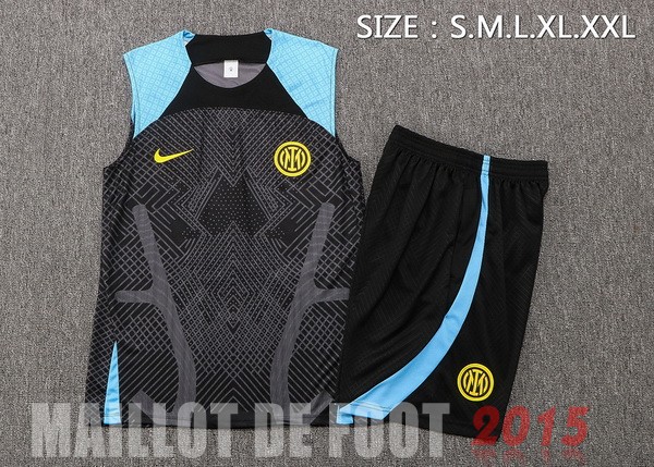 Maillot De Foot Entrainement Sans Manches Ensemble Complet Inter Milán 22/23 Noir Bleu