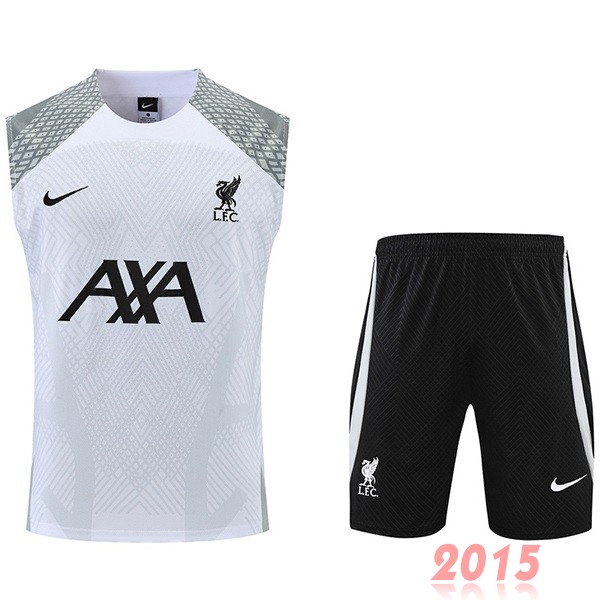 Maillot De Foot Entrainement Sans Manches Ensemble Complet Liverpool 22/23 Blanc Gris Noir