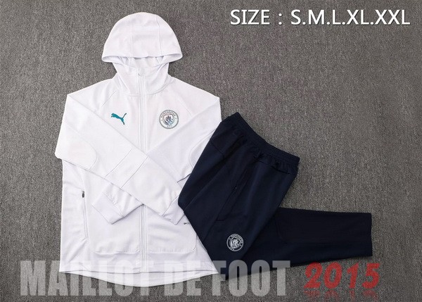 Maillot De Foot Sweat Shirt Capuche Manchester City 2021 2022 Blanc Noir