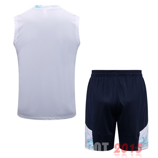 Maillot De Foot Entrainement Sans Manches Ensemble Complet Manchester City 22/23 Blanc Bleu