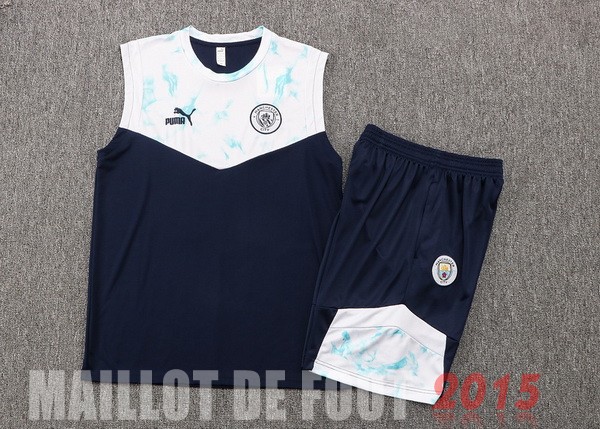 Maillot De Foot Entrainement Sans Manches Ensemble Complet Manchester City 22/23 Bleu Blanc