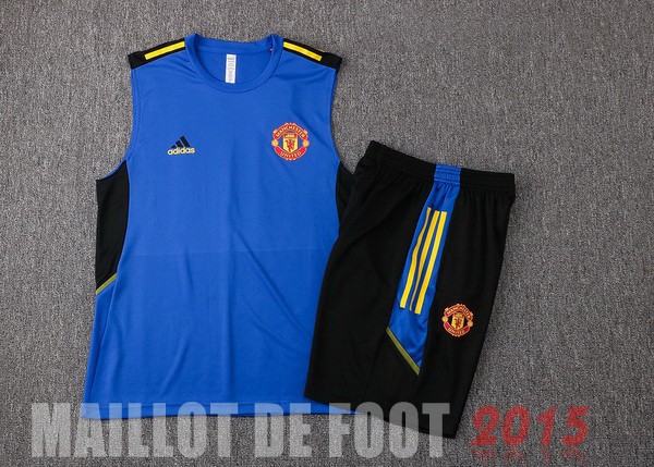 Maillot De Foot Entrainement Sans Manches Ensemble Complet Manchester United 22/23 Bleu Noir