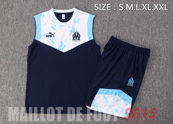 Maillot De Foot Entrainement Sans Manches Ensemble Complet Marseille 22/23 Bleu Blanc