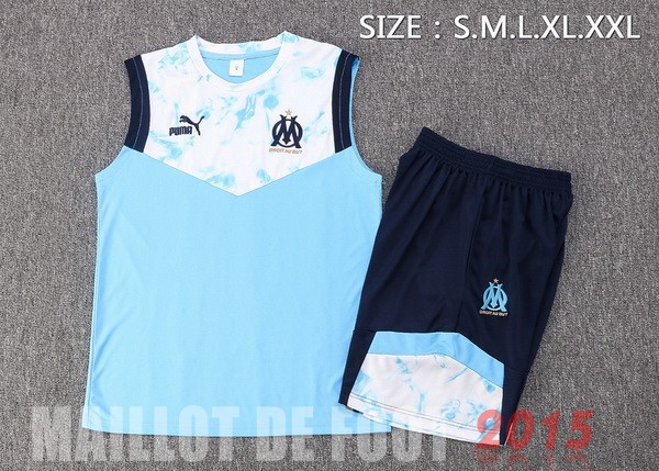 Maillot De Foot Entrainement Sans Manches Ensemble Complet Marseille 22/23 Bleu I Blanc