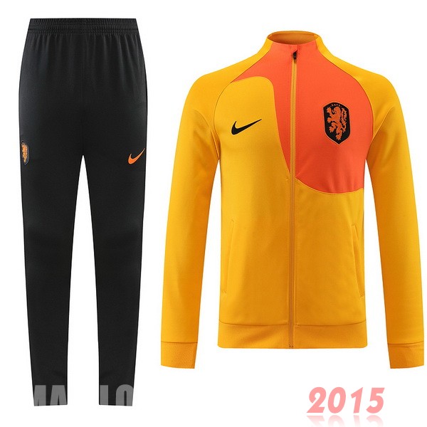 Maillot De Foot Ensemble Complet Ensemble longue fermeture éclair vêtements De Sport Pays Bas 2022 Orange Noir