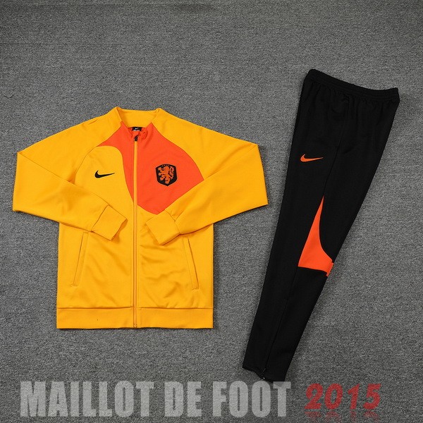 Maillot De Foot Ensemble Complet Ensemble longue fermeture éclair vêtements De Sport Pays Bas 2022 Orange Noir