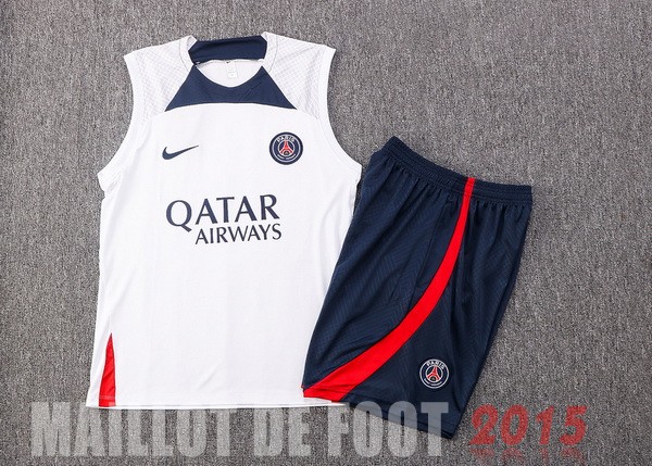 Maillot De Foot Entrainement Sans Manches Ensemble Complet Paris Saint Germain 22/23 Blanc Bleu