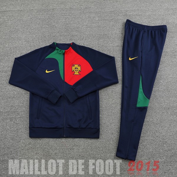 Maillot De Foot Ensemble Complet Ensemble longue fermeture éclair vêtements De Sport Portugal 2022 Bleu Rouge
