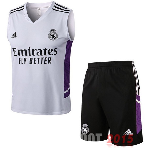 Maillot De Foot Entrainement Sans Manches Ensemble Complet Real Madrid 22/23 Blanc Purpura Noir