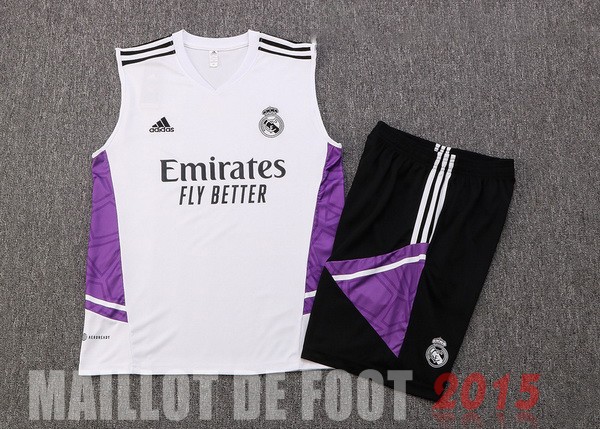 Maillot De Foot Entrainement Sans Manches Ensemble Complet Real Madrid 22/23 Blanc Purpura Noir